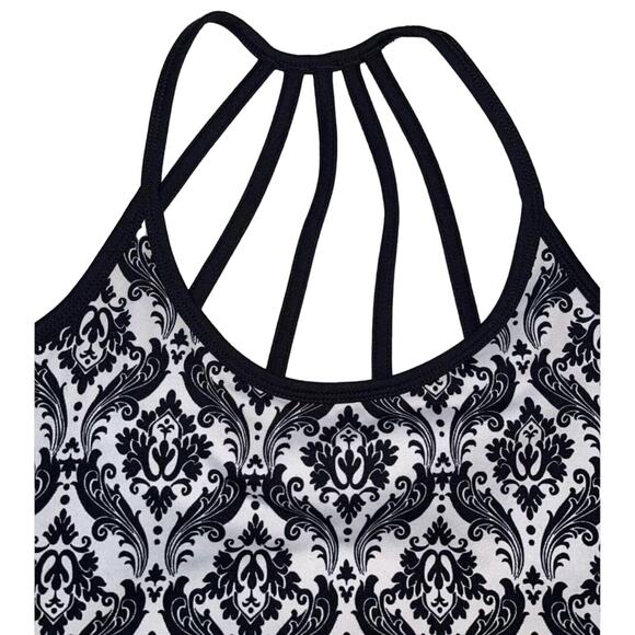Soybu Women's Tank Top X-Small Shelf Bra Black White Strap Detail Damask Pattern - Picture 2 of 6
